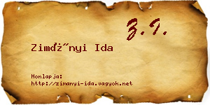 Zimányi Ida névjegykártya